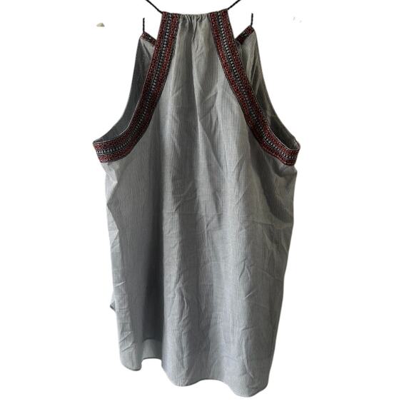 Ann Taylor LOFT Blue Stripe Embroidered Trim Sleeveless Top Sz Small Petite SP - Picture 5 of 6